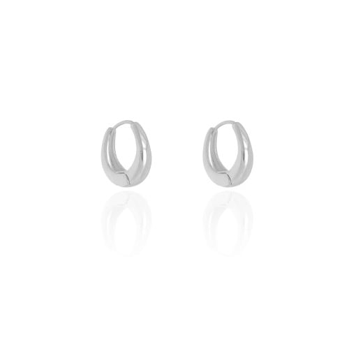 Brinco Argola Click Oval Liso 1.8 cm Ródio Branco