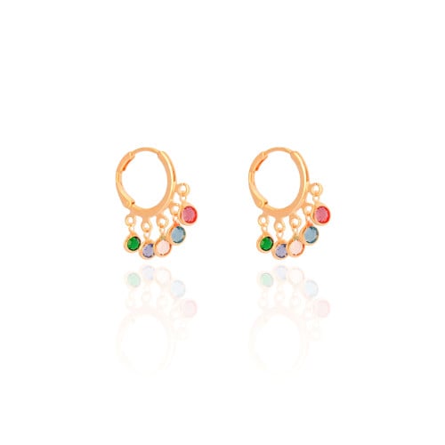 Brinco Argola Click Pontos de Luz Coloridos 2.5 cm Banhado a Ouro 18K