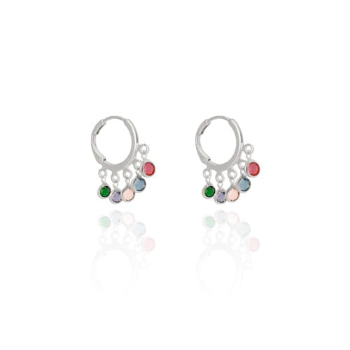 Brinco Argola Click Pontos de Luz Coloridos 2.5 cm Ródio Branco
