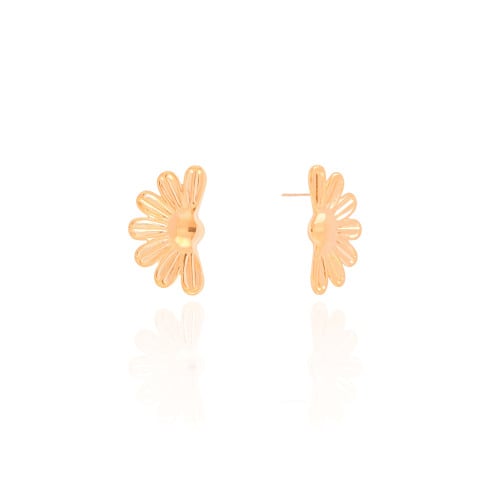 Brinco Meia Flor Lisa 2.5 cm Banhado a Ouro 18K
