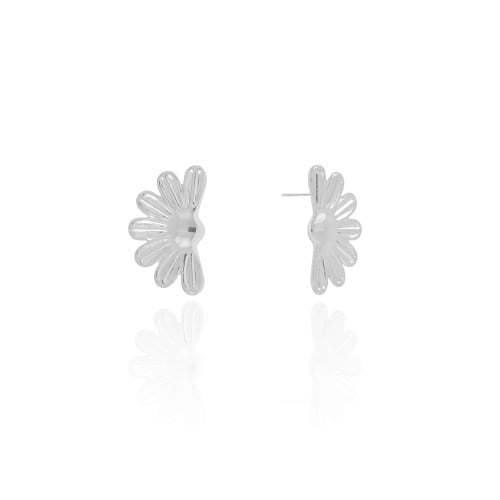 Brinco Meia Flor Lisa 2.5 cm Ródio Branco