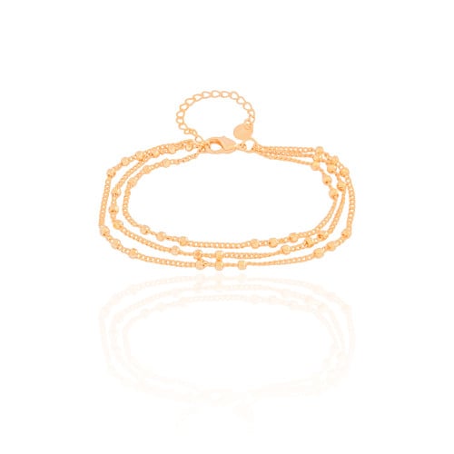 Pulseira Tripla Elos Bolinhas Geométricas Banhado a Ouro 18K