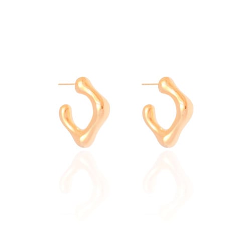 Brinco Argola Orgânica Lisa ABS 2.2 cm Banhado a Ouro 18K