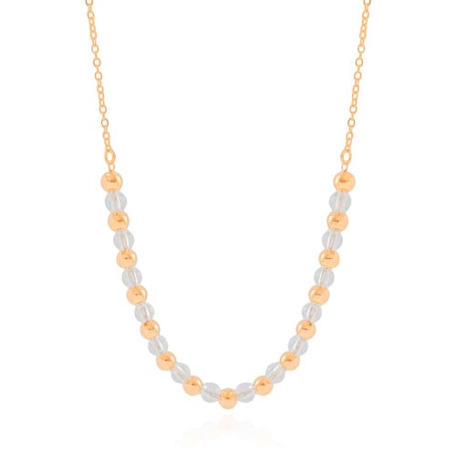 Gargantilha Elos Bolas Lisas e Cristais Banhado a Ouro 18K - 40 cm