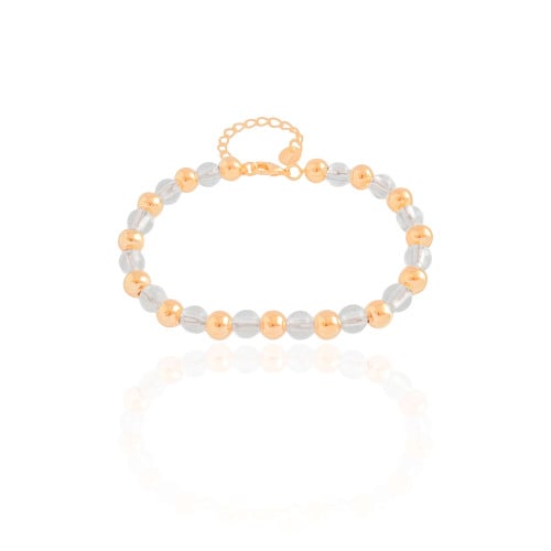 Pulseira Bolas Lisas e Cristais Banhado a Ouro 18K
