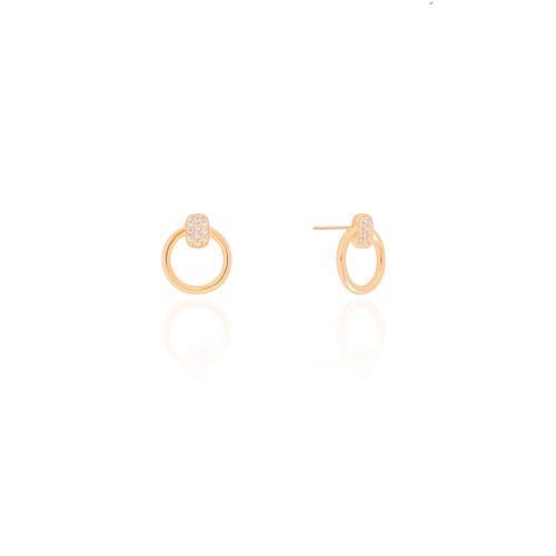 Brinco Círculo Oval Cravejado Cristal 1.4 cm Banhado a Ouro 18K