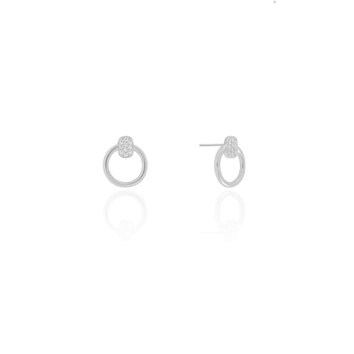 Brinco Círculo Oval Cravejado Cristal 1.4 cm Ródio Branco