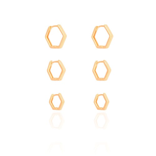 Trio de Argolas Geométricas Banhado a Ouro 18K