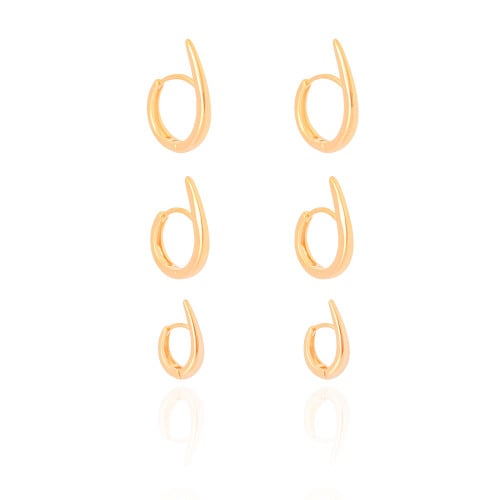 Trio de Argolas Gotas Lisas Banhado a Ouro 18K