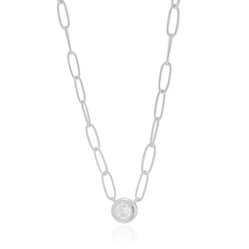 Gargantilha Elos Ovais Ponto de Luz Cristal Ródio Branco - 45 cm