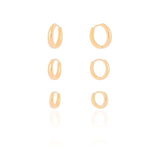 Trio de Argolas Lisas Banhado a Ouro 18K