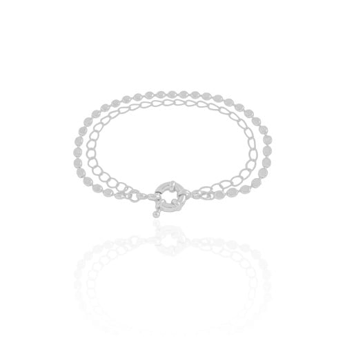 Pulseira Dupla Plaquinhas Elos Ródio Branco