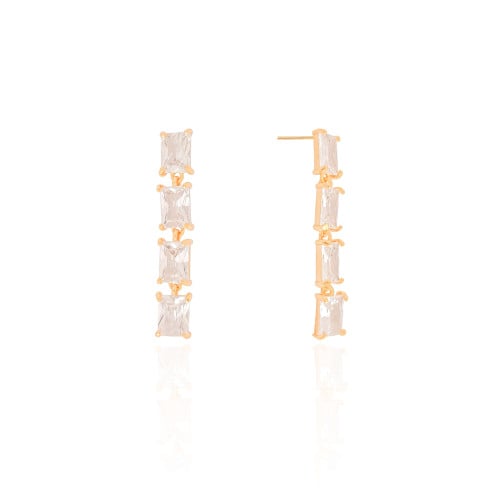 Brinco Baguetes Cristal 4.0 cm Banhado a Ouro 18K