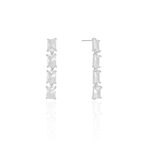 Brinco Baguetes Cristal 4.0 cm Ródio Branco