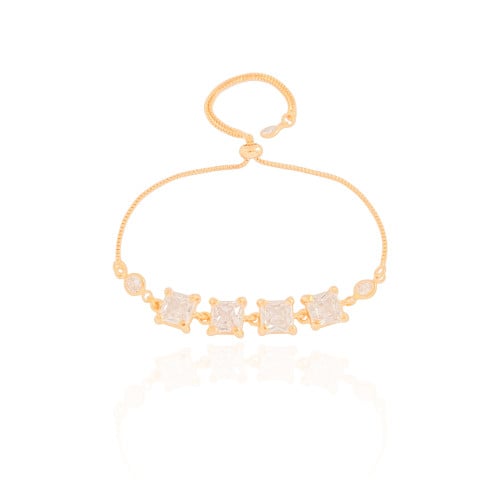 Pulseira Fecho Gravata Quadrados Cristal Banhado a Ouro 18K