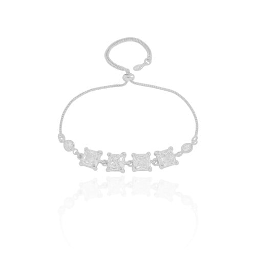 Pulseira Fecho Gravata Quadrados Cristal Ródio Branco