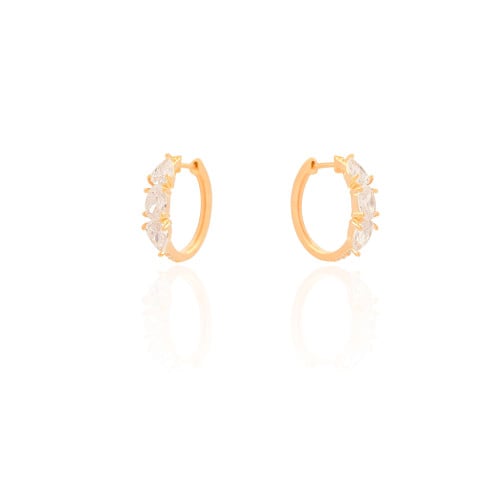 Brinco Argola Click Gotas Cristal 1.9 cm Banhado a Ouro 18K
