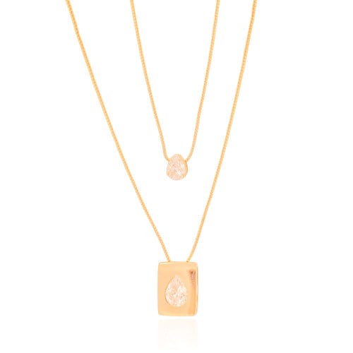 Gargantilha Dupla Gotas Cristal Banhado a Ouro 18K