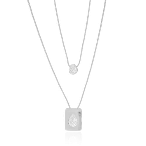 Gargantilha Dupla Gotas Cristal Ródio Branco