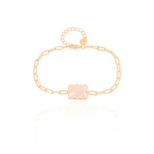 Pulseira Elos Retangulo Cristal Banhado a Ouro 18K