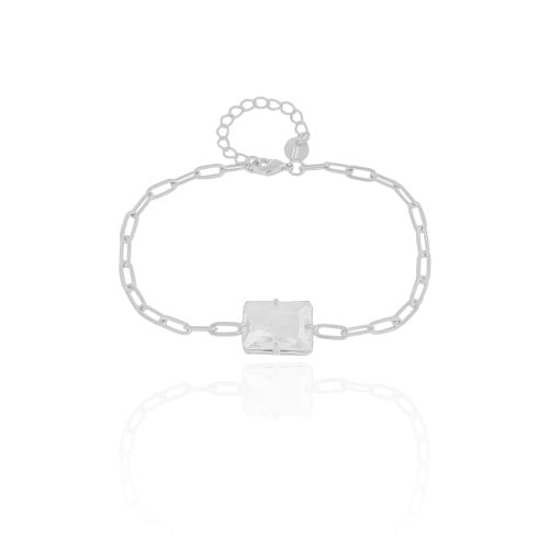 Pulseira Elos Retangulo Cristal Ródio Branco