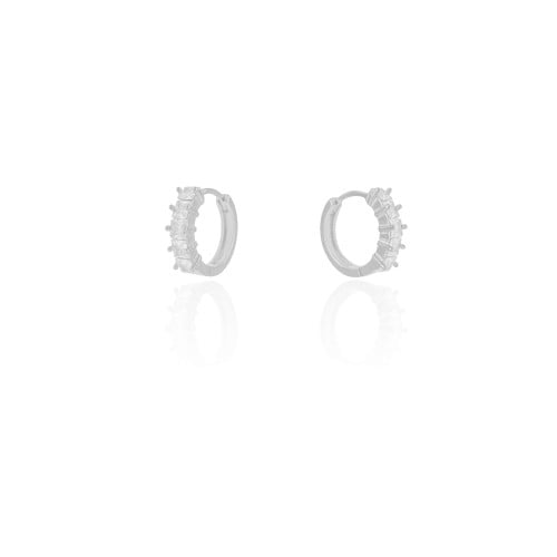 Brinco Argola Click Quadrados Cristal 1.5 cm Ródio Branco