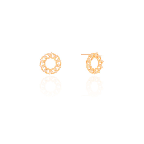 Brinco Redondo Elos Pontos de Luz Cristal 1.5 cm Banhado a Ouro 18K