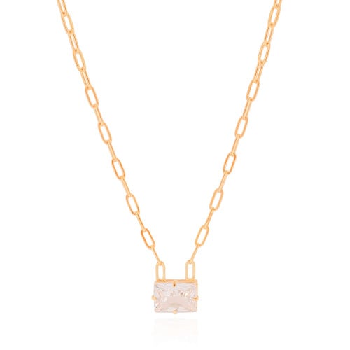 Gargantilha Elos Retângulo Cristal Banhado a Ouro 18K - 45 cm