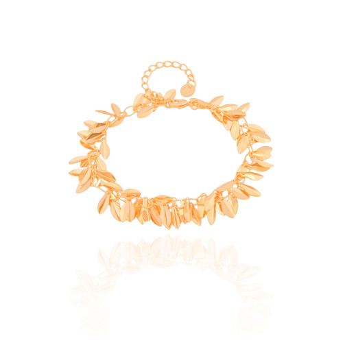 Pulseira Folhas Lisas Banhado a Ouro 18K