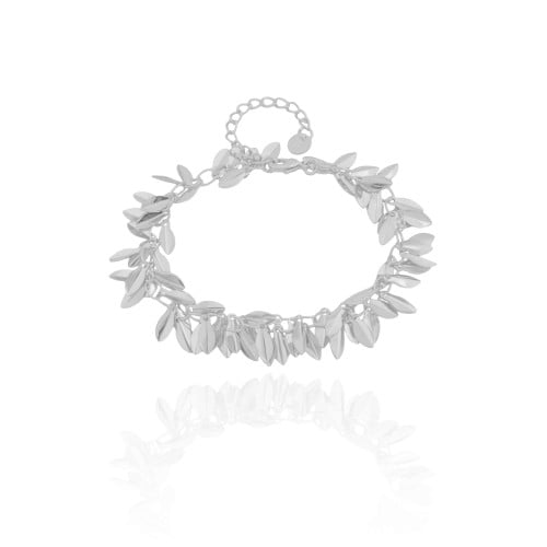 Pulseira Folhas Lisas Ródio Branco