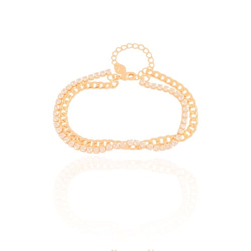 Pulseira Dupla Grumet Riviera Cristal Banhado a Ouro 18K