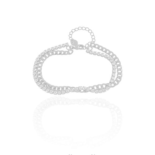 Pulseira Dupla Grumet Riviera Cristal Ródio Branco