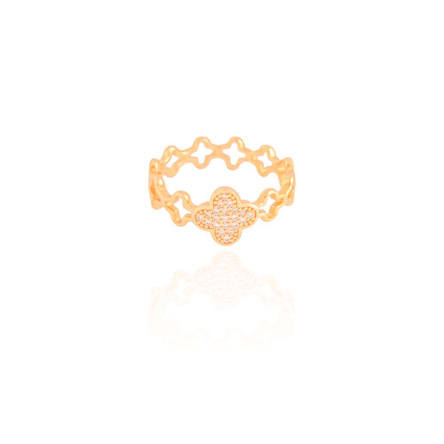 Anel Flor Cravejada Cristal Tamanho 17 Banhado a Ouro 18K