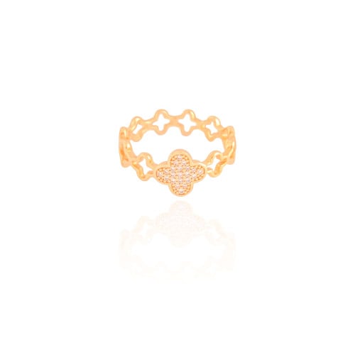 Anel Flor Cravejada Cristal Tamanho 22 Banhado a Ouro 18K