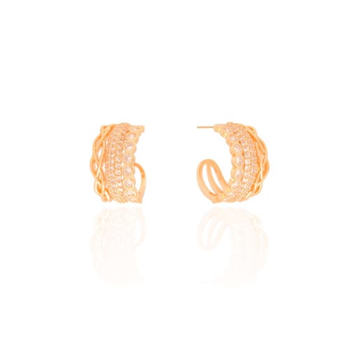 Brinco Argola Detalhado Cravejado Cristal 2.2 cm Banhado a Ouro 18K
