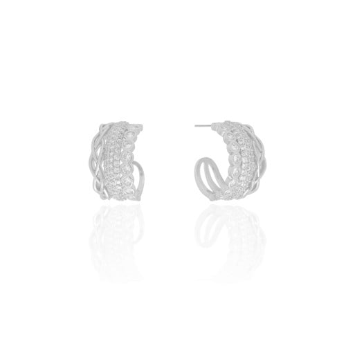 Brinco Argola Detalhado Cravejado Cristal 2.2 cm Ródio Branco
