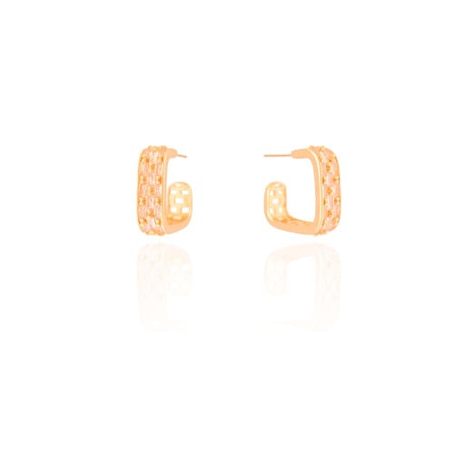 Brinco Argola Quadrada Baguetes Cristal 1.8 cm Banhado a Ouro 18K