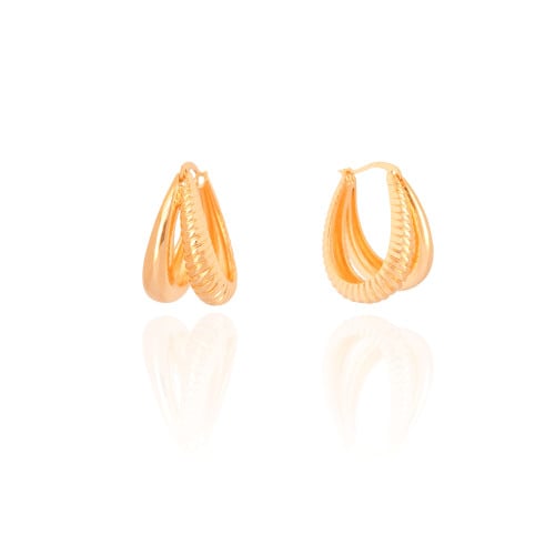 Brinco Argola Filetes Frisada Fecho Italiano 2.4 cm Banhado a Ouro 18K