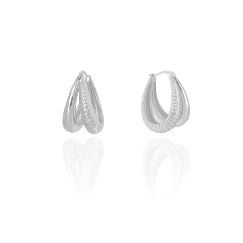 Brinco Argola Filetes Frisada Fecho Italiano 2.4 cm Ródio Branco