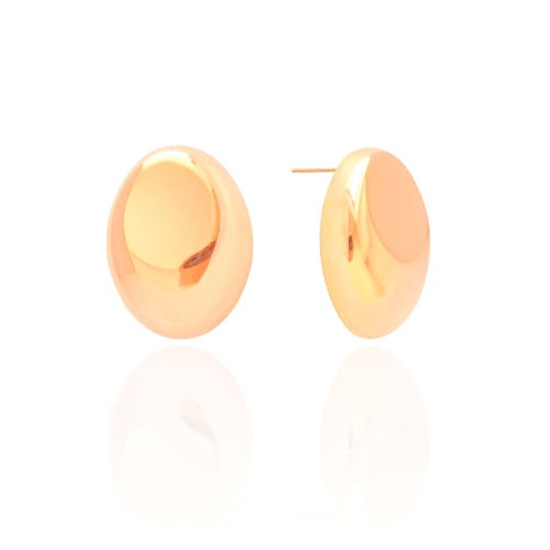 Brinco Oval Liso 3.1 cm Banhado a Ouro 18K