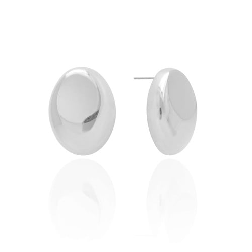 Brinco Oval Liso 3.1 cm Ródio Branco