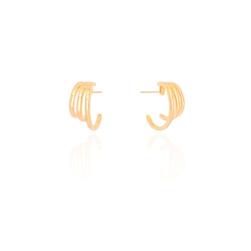 Brinco Meia Argola Filetes Lisos 1.8 cm Banhado a Ouro 18K