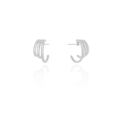Brinco Meia Argola Filetes Lisos 1.8 cm Ródio Branco