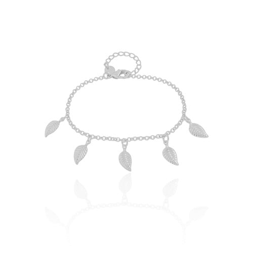 Pulseira Elos Folhas Ródio Branco