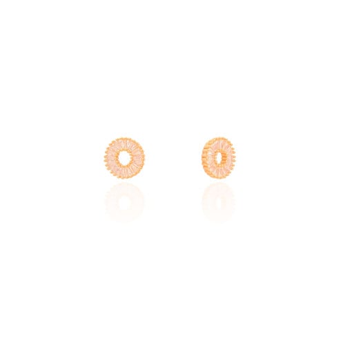 Base de Brincos Redonda Baguetes Cristal Banhado a Ouro 18K
