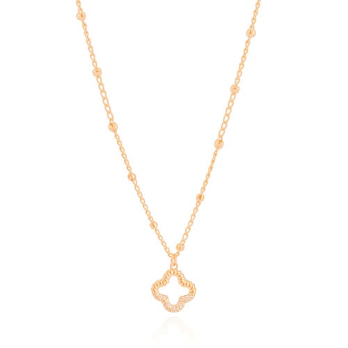 Gargantilha Elos Bolinhas Flor Cravejada Cristal Banhado a Ouro 18K - 45 cm