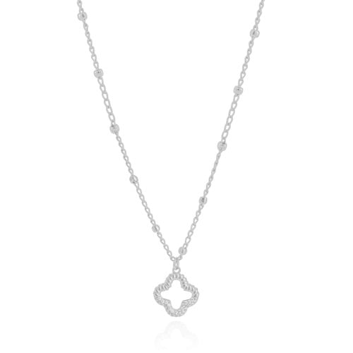 Gargantilha Elos Bolinhas Flor Cravejada Cristal Ródio Branco - 45 cm