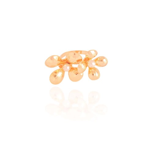 Anel Ajustável Flor Pérola Tamanho G Banhado a Ouro 18K
