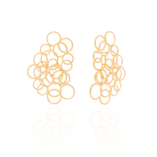 Brinco Círculos Vazados Entrelaçados 4.3 cm Banhado a Ouro 18K