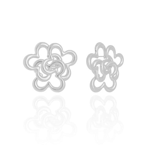 Brinco Flor Entrelaçada 3.0 cm Ródio Branco